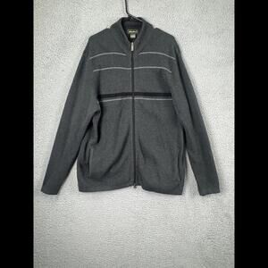 Eddie Bauer Sweater Mens Large Gray Full Zip Cardigan Knit Cotton Pockets